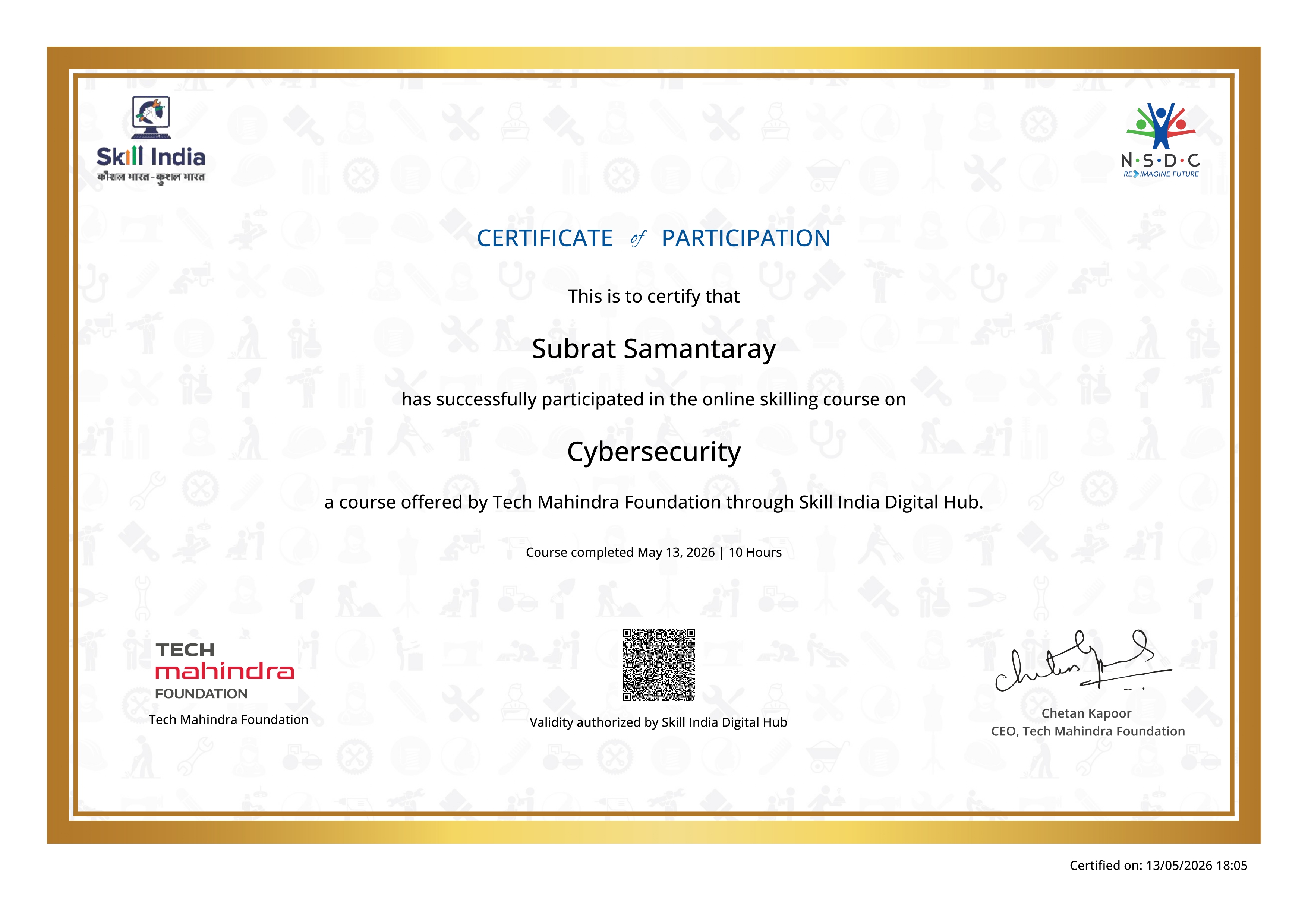 Skill India Cybersecurity Certificate