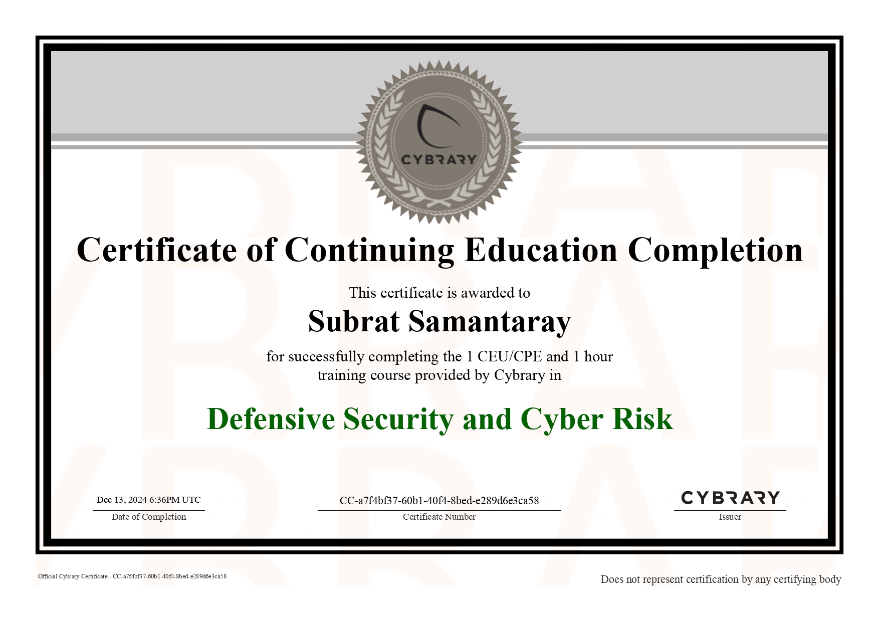 Defensive Security & Cyber Risk Certificate